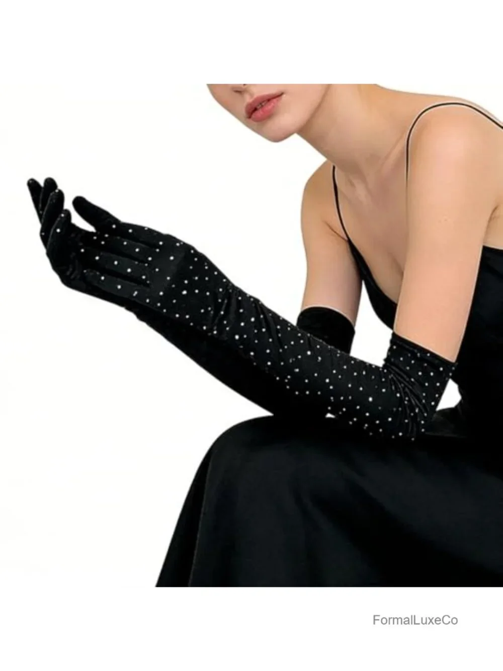 Long Elbow Gloves Retro Shiny Sequin Stretchy Opera Party Gloves Evening